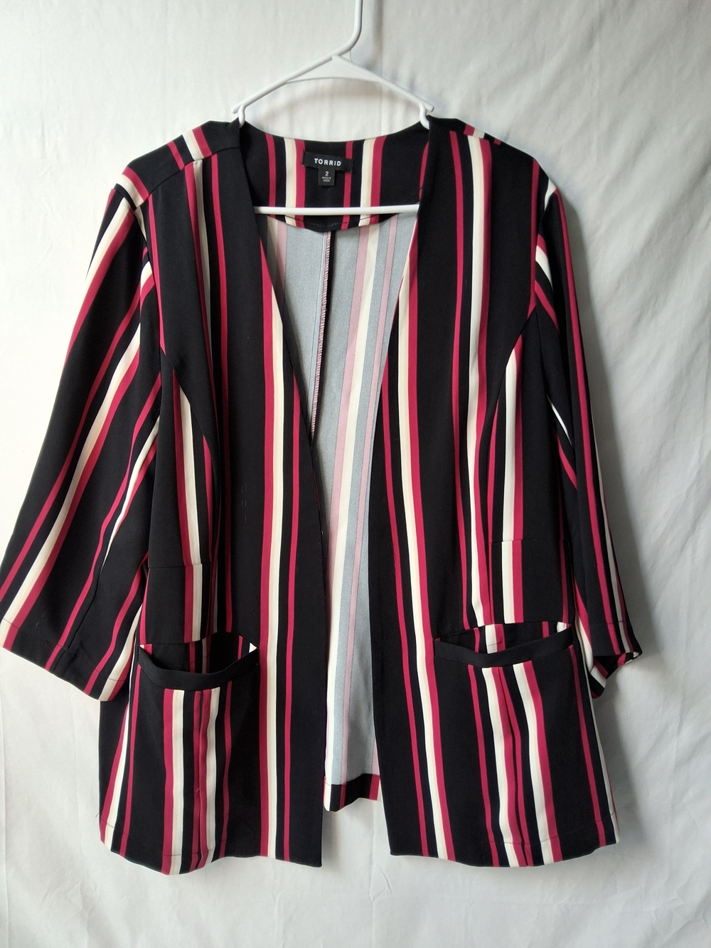 torrid Black Blazer with Pink & Cream Vertical‎ Stripes